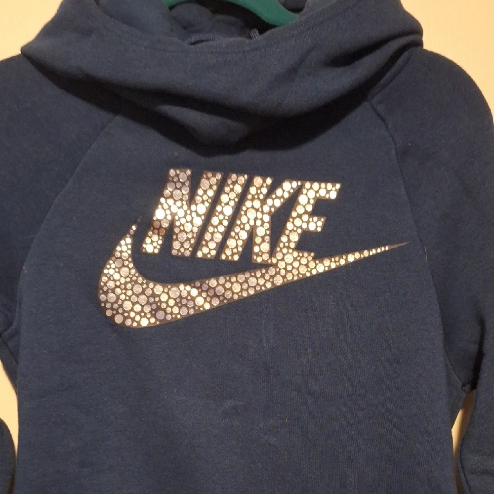 Nike Girls Navy Blue Hoodie with Sparkle Logo